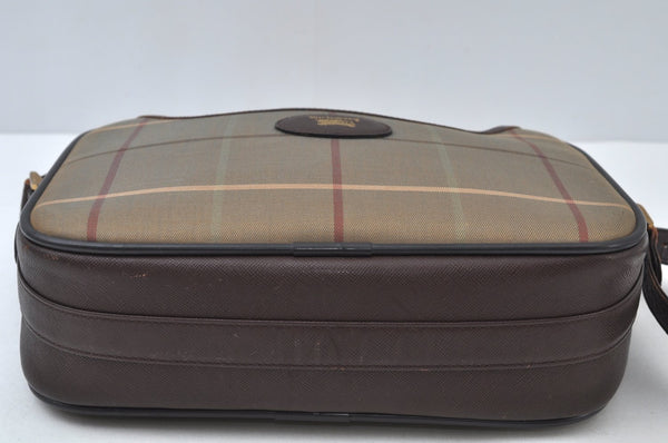 Authentic Burberrys Check Shoulder Cross Bag Canvas Leather Khaki Green 6605J