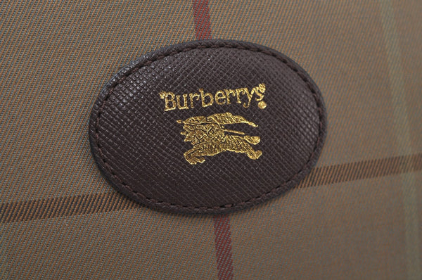Authentic Burberrys Check Shoulder Cross Bag Canvas Leather Khaki Green 6605J