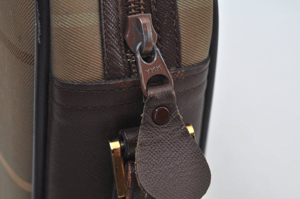 Authentic Burberrys Check Shoulder Cross Bag Canvas Leather Khaki Green 6605J