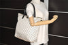 Authentic PRADA Dot Nylon Tessuto Saffiano Leather 2Way Tote Bag White 6606I