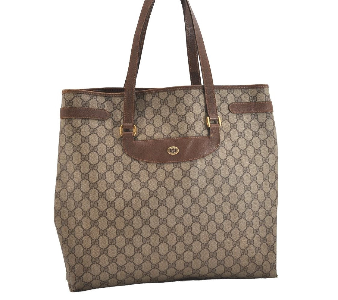 Authentic GUCCI Vintage Shoulder Tote Bag GG PVC Leather Brown Junk 6606J