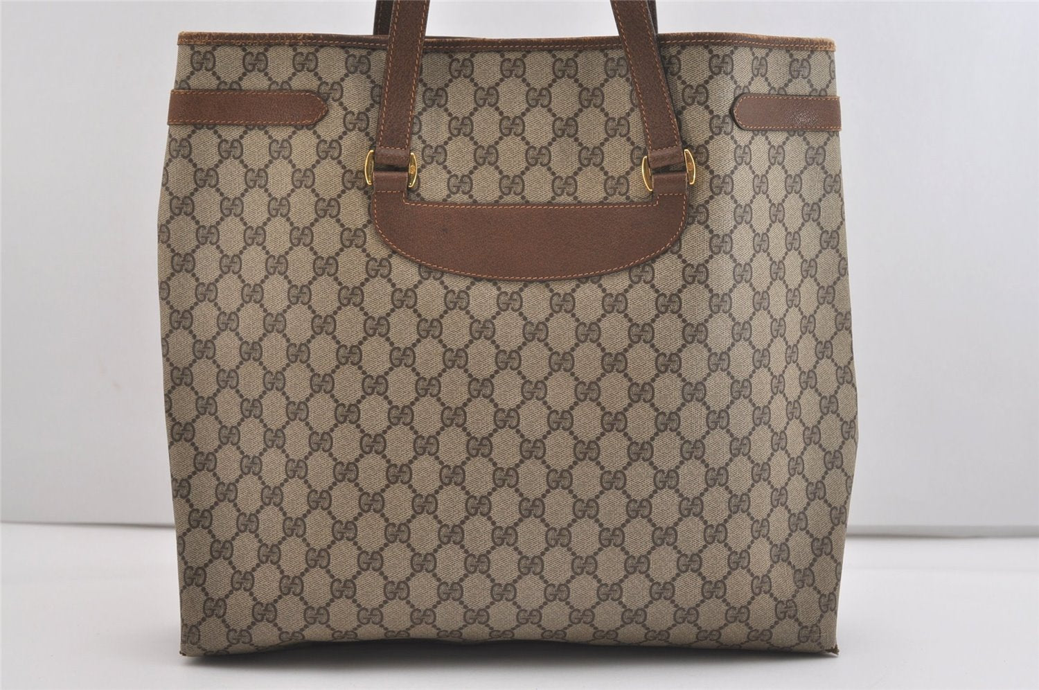 Authentic GUCCI Vintage Shoulder Tote Bag GG PVC Leather Brown Junk 6606J