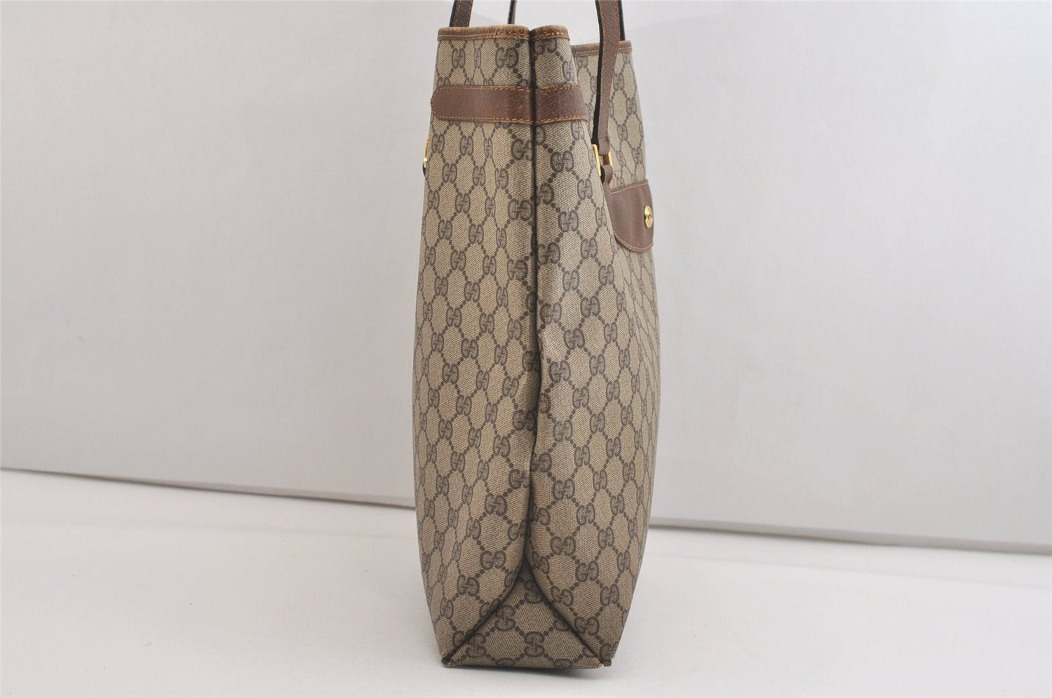 Authentic GUCCI Vintage Shoulder Tote Bag GG PVC Leather Brown Junk 6606J