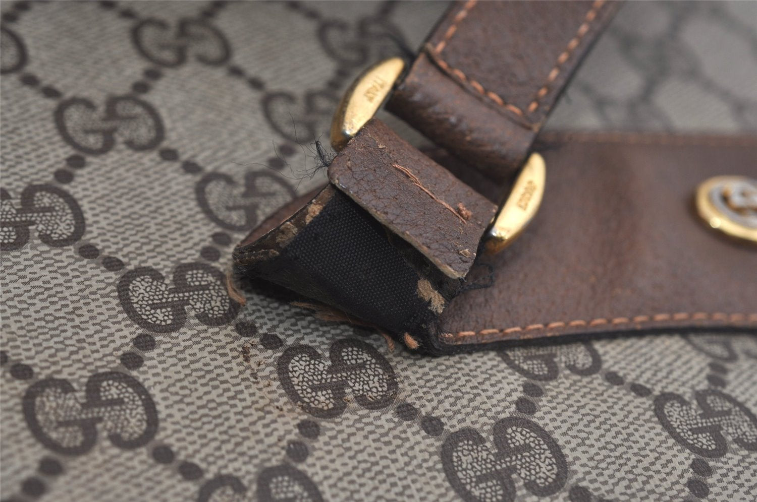 Authentic GUCCI Vintage Shoulder Tote Bag GG PVC Leather Brown Junk 6606J