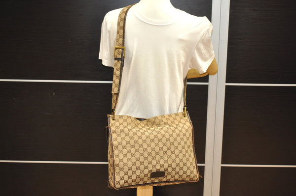 Authentic GUCCI Shoulder Cross Body Bag GG Canvas Leather 90656 Brown 6607J