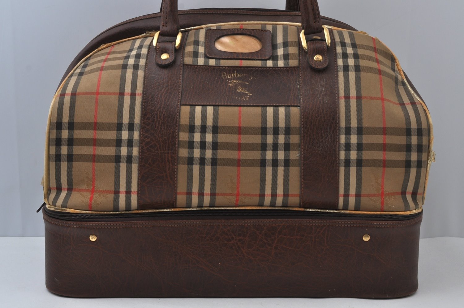 Authentic Burberrys Nova Check Canvas Leather Boston Hand Bag Beige 6609J