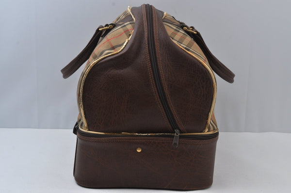 Authentic Burberrys Nova Check Canvas Leather Boston Hand Bag Beige 6609J