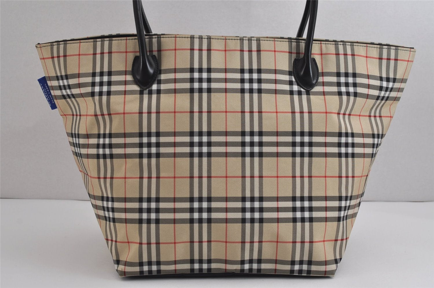 Authentic BURBERRY BLUE LABEL Check Shoulder Tote Bag Nylon Leather Beige 6613J