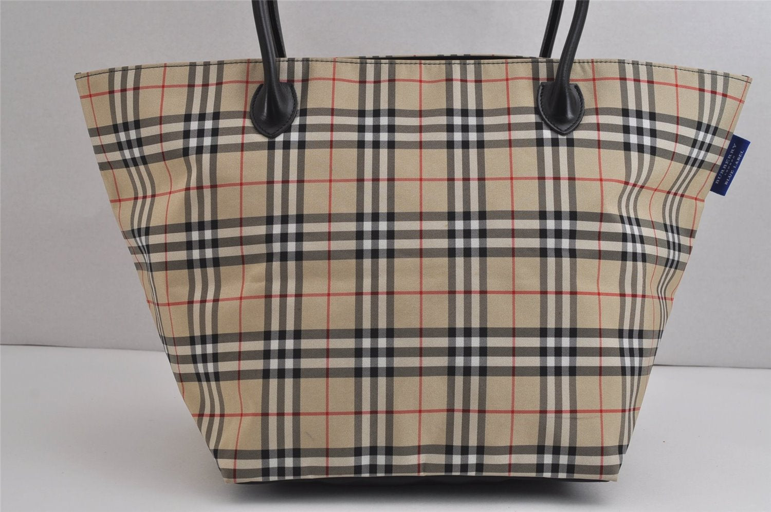 Authentic BURBERRY BLUE LABEL Check Shoulder Tote Bag Nylon Leather Beige 6613J