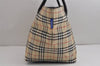 Authentic BURBERRY BLUE LABEL Check Shoulder Tote Bag Nylon Leather Beige 6613J