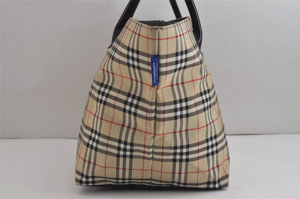 Authentic BURBERRY BLUE LABEL Check Shoulder Tote Bag Nylon Leather Beige 6613J