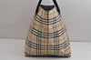 Authentic BURBERRY BLUE LABEL Check Shoulder Tote Bag Nylon Leather Beige 6613J