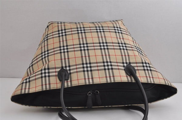 Authentic BURBERRY BLUE LABEL Check Shoulder Tote Bag Nylon Leather Beige 6613J