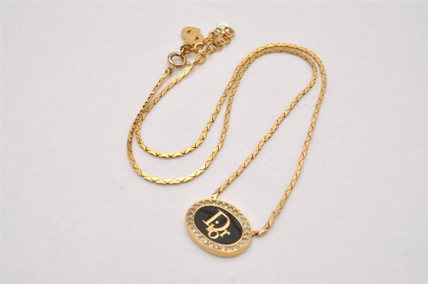 Authentic Christian Dior Gold Tone Rhinestone Chain Pendant Necklace CD 6615I