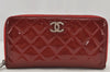 Authentic CHANEL Brilliant Enamel Matelasse Long Wallet Purse Bordeaux Red 6615J