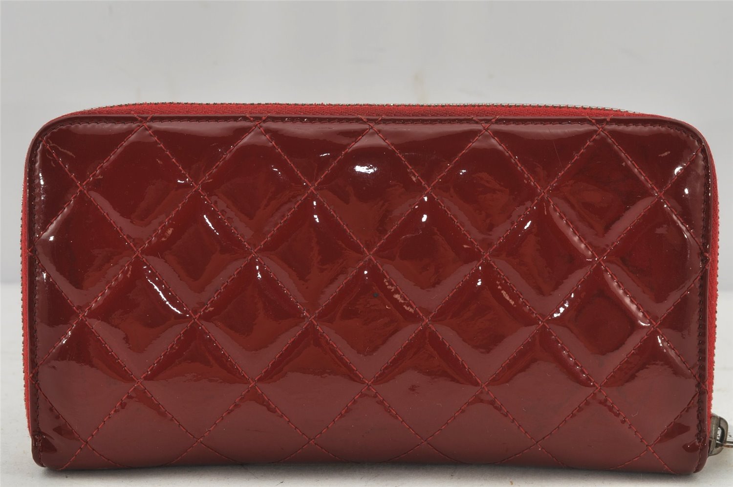 Authentic CHANEL Brilliant Enamel Matelasse Long Wallet Purse Bordeaux Red 6615J