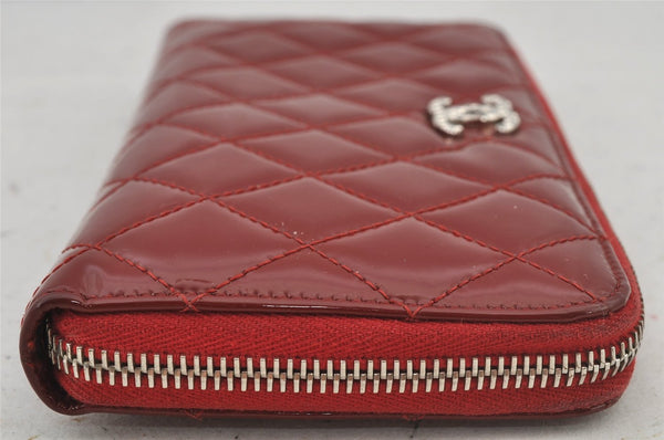 Authentic CHANEL Brilliant Enamel Matelasse Long Wallet Purse Bordeaux Red 6615J