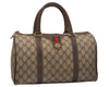 Authentic GUCCI Web Sherry Line Hand Boston Bag GG PVC Leather Brown 6617J