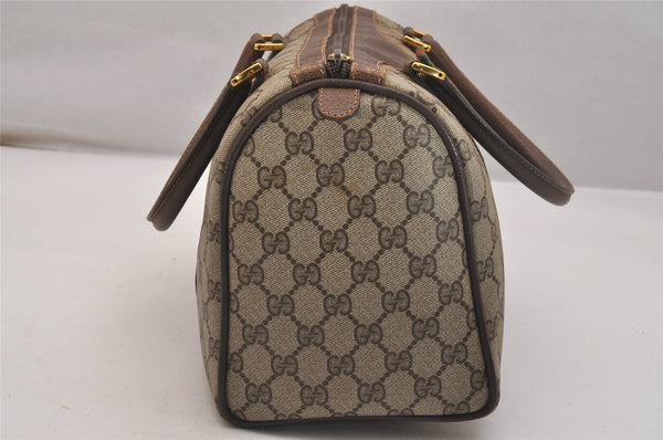 Authentic GUCCI Web Sherry Line Hand Boston Bag GG PVC Leather Brown 6617J
