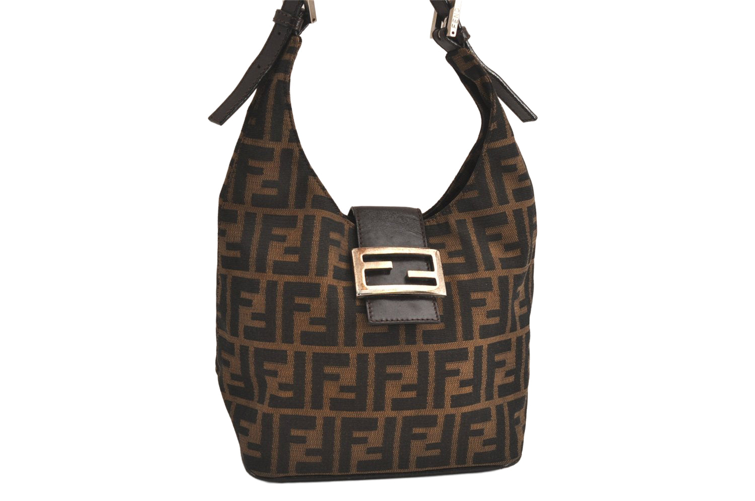 Authentic FENDI Vintage Zucca Shoulder Hand Bag Purse Canvas Leather Brown 6621M