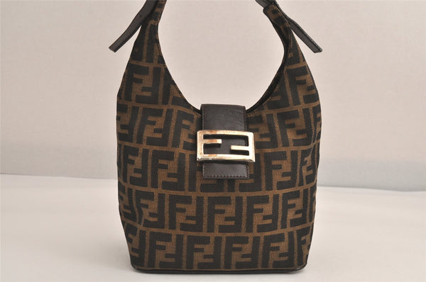 Authentic FENDI Vintage Zucca Shoulder Hand Bag Purse Canvas Leather Brown 6621M