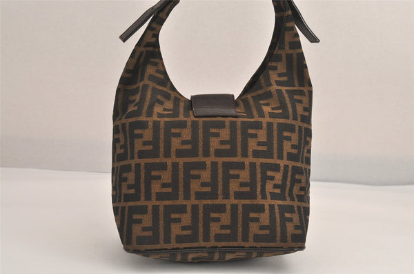 Authentic FENDI Vintage Zucca Shoulder Hand Bag Purse Canvas Leather Brown 6621M