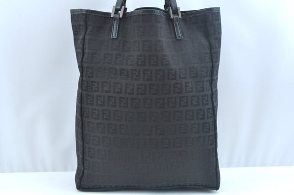 Authentic FENDI Zucchino Vintage Hand Tote Bag Nylon Leather Black 6622J