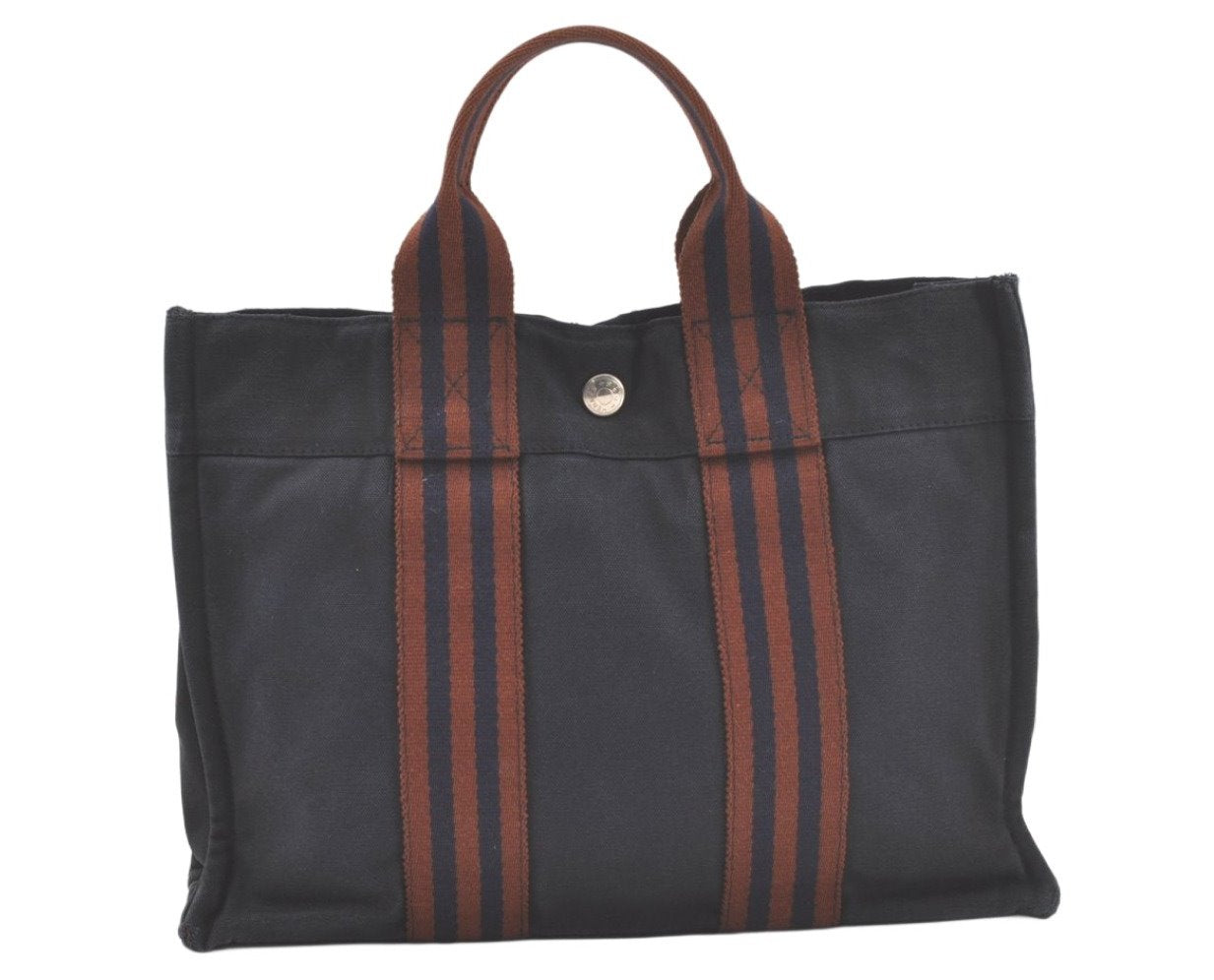 Authentic HERMES Vintage Fourre Tout PM Hand Tote Bag Canvas Navy Blue 6622K