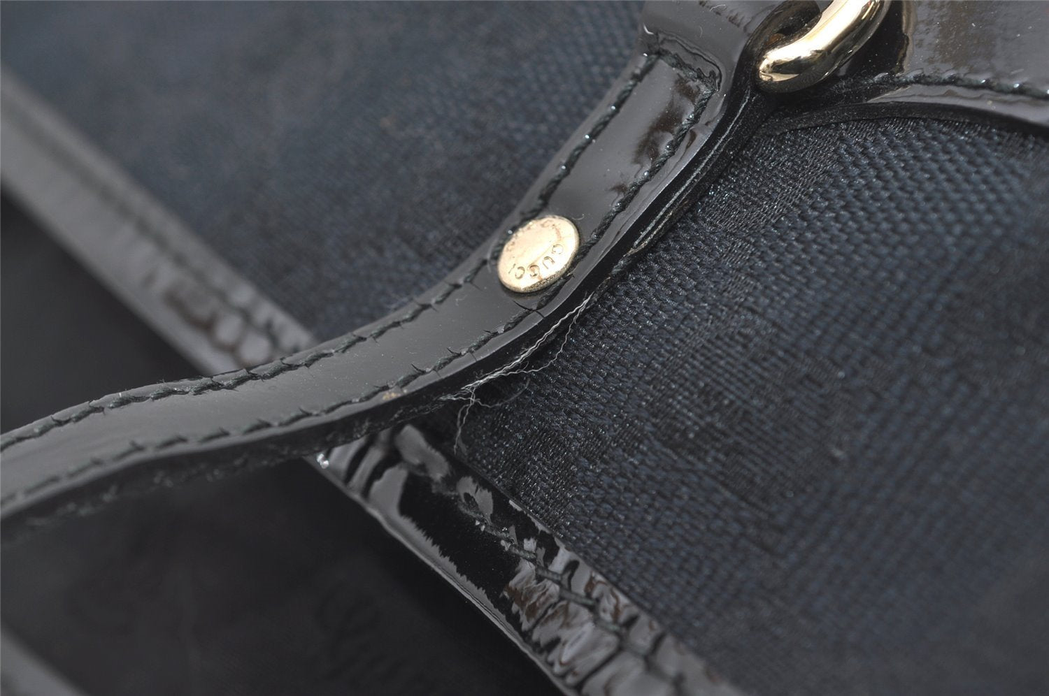 Authentic GUCCI Jolie Shoulder Tote Bag GG Canvas Enamel 211975 Black 6624I