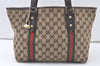 Auth GUCCI Web Sherry Line Tote Bag GG Canvas Leather 137396 Brown Junk 6624K