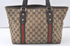 Auth GUCCI Web Sherry Line Tote Bag GG Canvas Leather 137396 Brown Junk 6624K