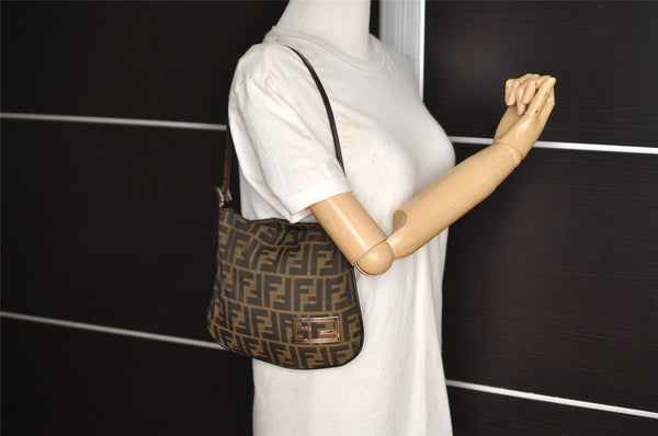 Authentic FENDI Vintage Zucca Shoulder Hand Bag Purse Nylon Leather Brown 6625I