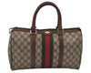 Authentic GUCCI Web Sherry Line Hand Boston Bag GG PVC Leather Brown 6626J