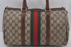 Authentic GUCCI Web Sherry Line Hand Boston Bag GG PVC Leather Brown 6626J