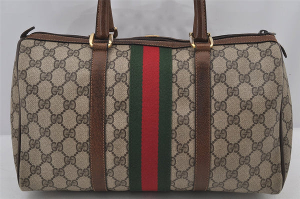 Authentic GUCCI Web Sherry Line Hand Boston Bag GG PVC Leather Brown 6626J