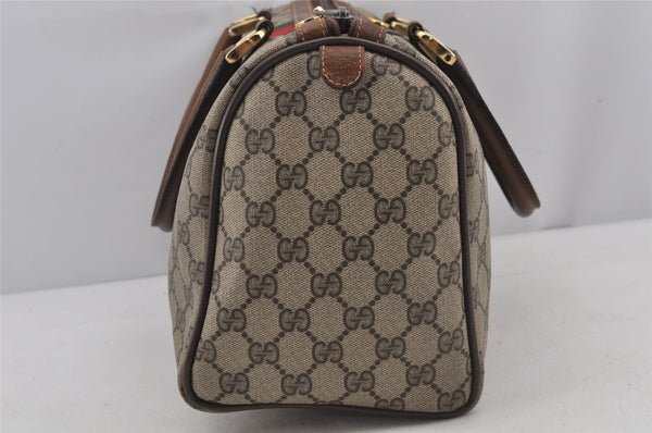 Authentic GUCCI Web Sherry Line Hand Boston Bag GG PVC Leather Brown 6626J