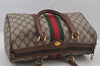Authentic GUCCI Web Sherry Line Hand Boston Bag GG PVC Leather Brown 6626J