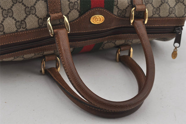 Authentic GUCCI Web Sherry Line Hand Boston Bag GG PVC Leather Brown 6626J