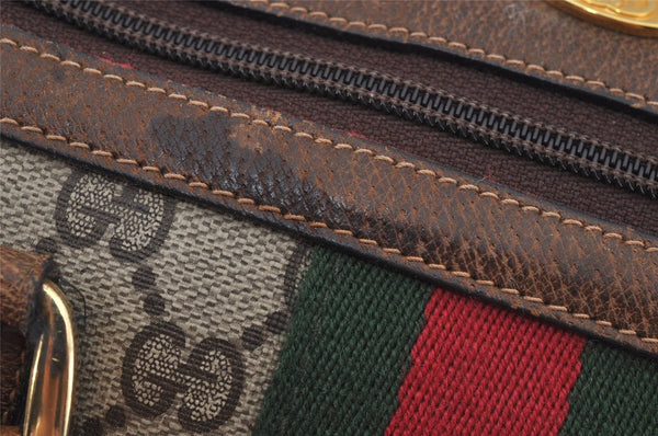 Authentic GUCCI Web Sherry Line Hand Boston Bag GG PVC Leather Brown 6626J