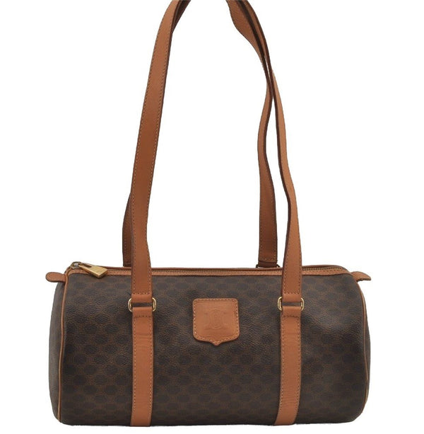 Authentic CELINE Macadam Blason Shoulder Hand Bag Purse PVC Leather Brown 6627J