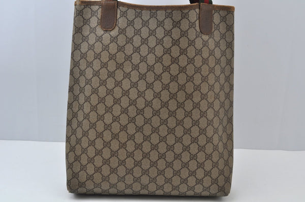 Authentic GUCCI Web Sherry Line Shoulder Tote Bag GG PVC Leather Brown 6629J