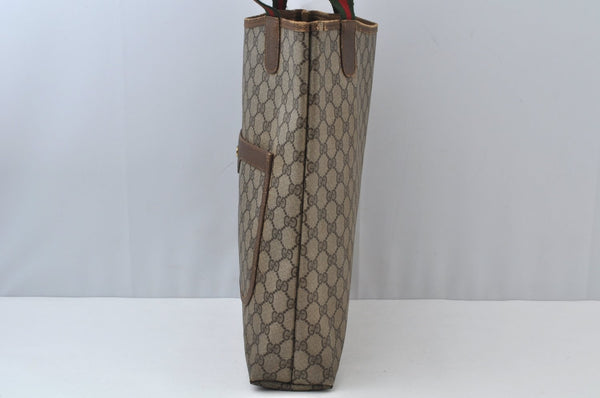 Authentic GUCCI Web Sherry Line Shoulder Tote Bag GG PVC Leather Brown 6629J