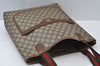 Authentic GUCCI Web Sherry Line Shoulder Tote Bag GG PVC Leather Brown 6629J