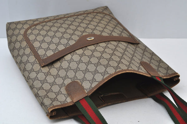 Authentic GUCCI Web Sherry Line Shoulder Tote Bag GG PVC Leather Brown 6629J