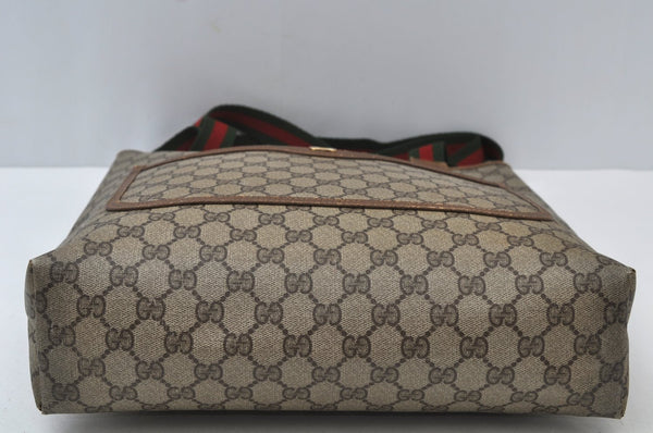 Authentic GUCCI Web Sherry Line Shoulder Tote Bag GG PVC Leather Brown 6629J