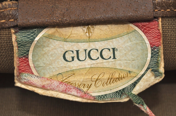 Authentic GUCCI Web Sherry Line Shoulder Tote Bag GG PVC Leather Brown 6629J