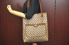 Authentic GUCCI Web Sherry Line Shoulder Tote Bag GG PVC Leather Brown 6629J