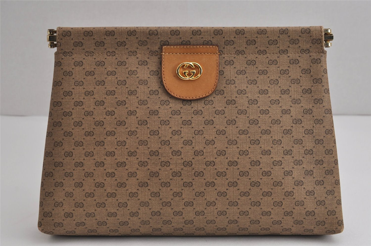 Authentic GUCCI Vintage Micro GG PVC Leather Clutch Hand Bag Purse Brown 6630J