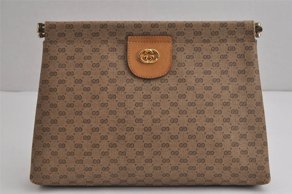 Authentic GUCCI Vintage Micro GG PVC Leather Clutch Hand Bag Purse Brown 6630J