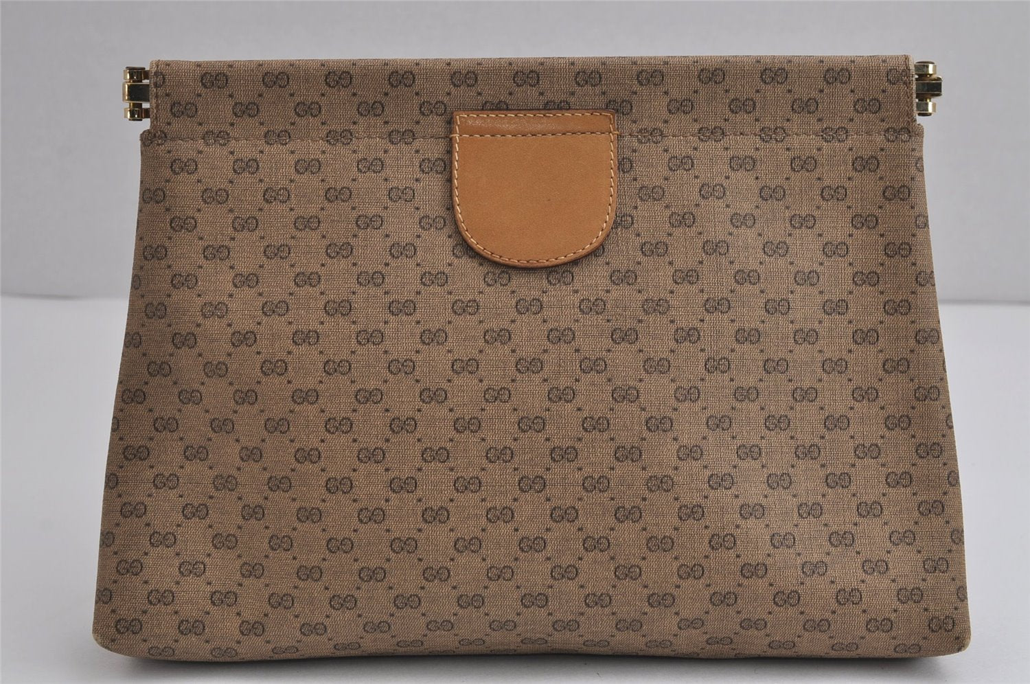 Authentic GUCCI Vintage Micro GG PVC Leather Clutch Hand Bag Purse Brown 6630J